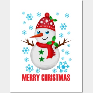 Merry Christmas Snowman and snowflakes Posters and Art